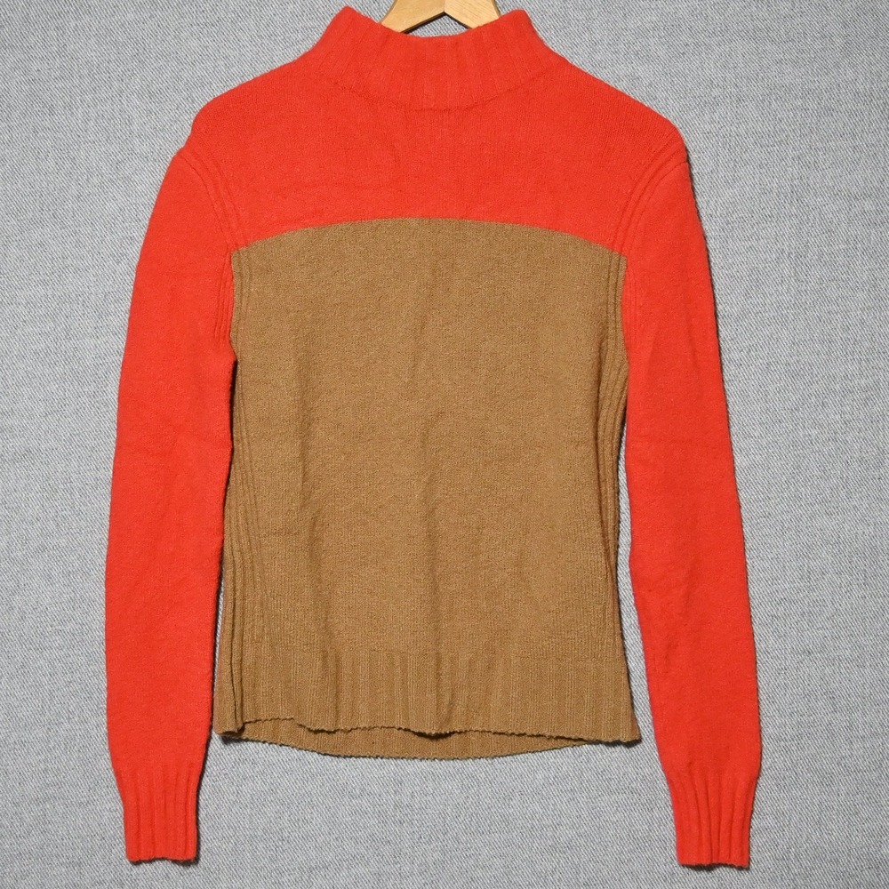 J. Crew Sweater Womens Mock Neck Colorblock Merino Alpaca Small Red Tan